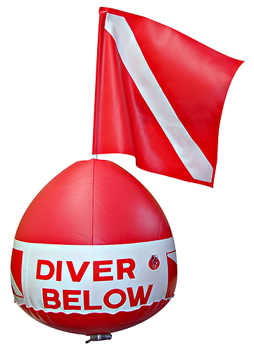 Snorkel Scuba Dive Flag and Float Red White Diver Below Inflatable Bouy Ball 